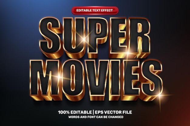 Супер фильмы черное золото 3d редактируемый текстовый эффект стиль