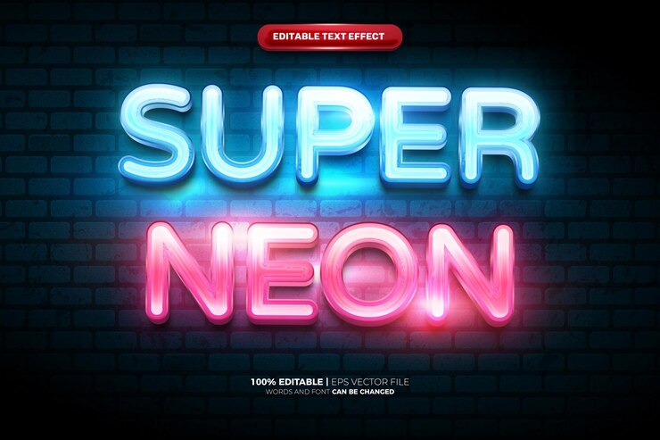 Эффект редактируемого текста Super Neon Glow 3D