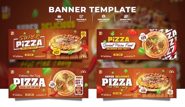 Vector super pizza italian food banner template for promotion