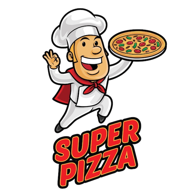 Vettore super pizza logo mascotte modello