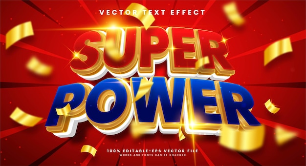 Vector super power 3d editable text effect with red and blue color suitable for super hero themes