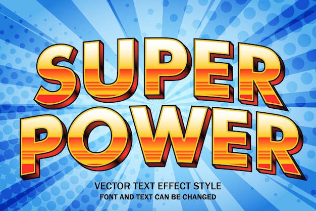 Vettore super power heroes retro comic style typography editable text effect font style template design