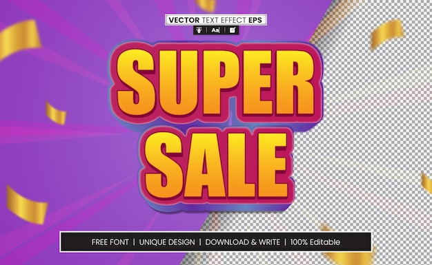 Vettore effetto di testo super sale 3d completamente modificabile