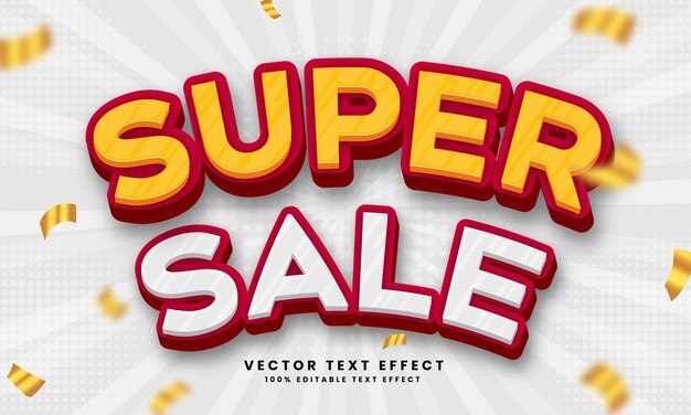 Vector super sale 3d vector editable text effect with background