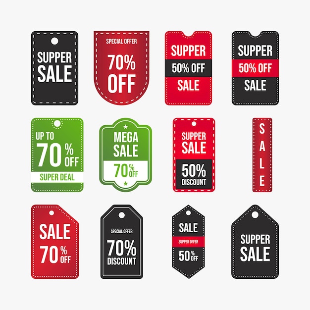 Distintivo super sale con colore verde, nero e rosso. set di badge di vendita super affare. collezione di etichette di sconto. mega coupon di vendita vettoriale. vettore stabilito del distintivo di sconto dell'offerta eccellente. adesivo mega vendita.