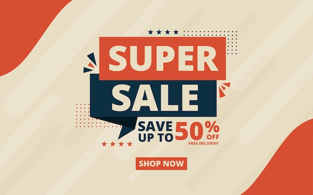 Vector super sale banner design template with 3d editable text effect