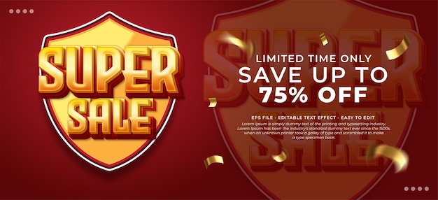 Super sale banner design with text effect editable 3d text style