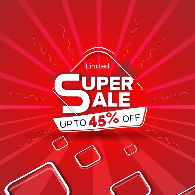Super sale banner illustration red and white colorful background