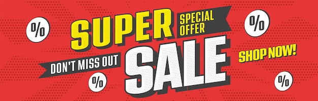 Super sale banner met speciale aanbieding popart-stijl