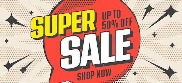 Super sale banner offering up to  percent off