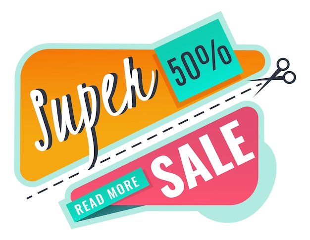 Super sale banner Promo sticky paper ribbon isolated on white background