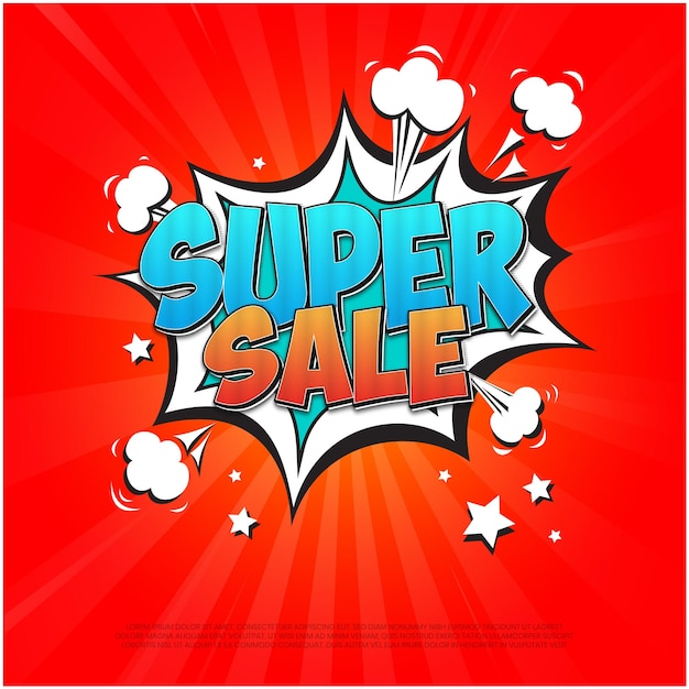 Super sale banner template design Pop art comic style