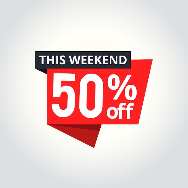 Super sale banner. weekend deal, special offer, save up to 50%.