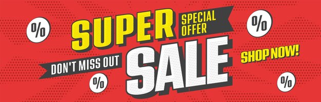 Vector super sale banner with special offer popart style