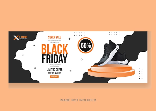 Супер распродажа черная пятница обложка facebook и шаблон дизайна веб-баннера