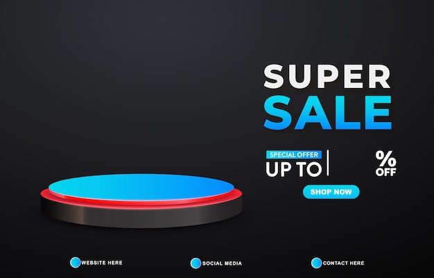super sale discount sjabloon banner met kopieerruimte 3d podium voor productverkoop met abstract gradiënt zwarte achtergrondontwerp