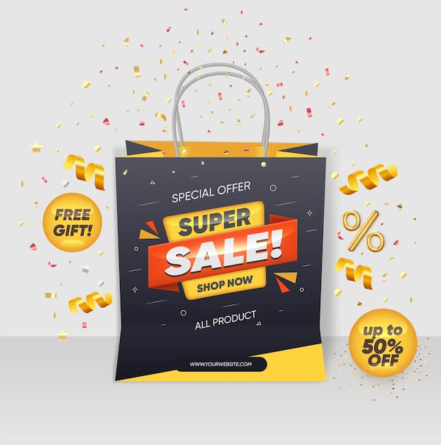 Vector super sale discount with shopping bag black shop bag vector illustration