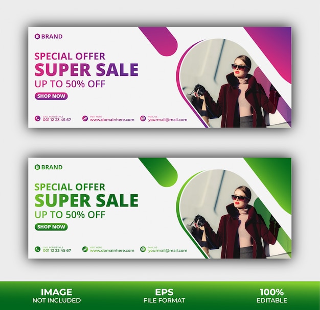 Vector super sale facebook cover template design