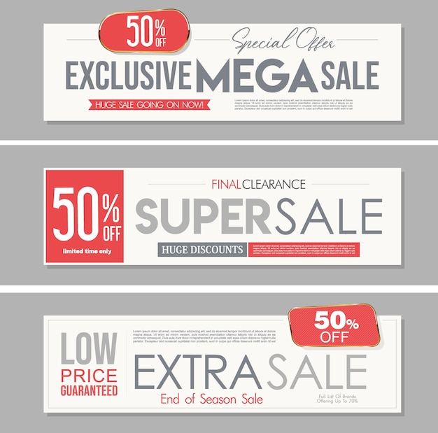 Super sale gray and red modern banner collection