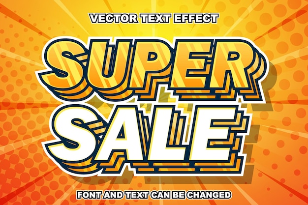 Super sale komische halftoonstijl bewerkbare teksteffect premium vectorillustratiesjabloon