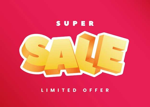 Вектор Ограниченное предложение super sale 3d style banner vector text