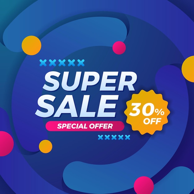 Super sale offer promotion discount social media card banner template with blue abstract background