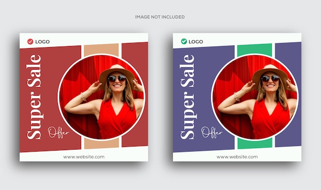 Super sale offer social media post and instagram post template set