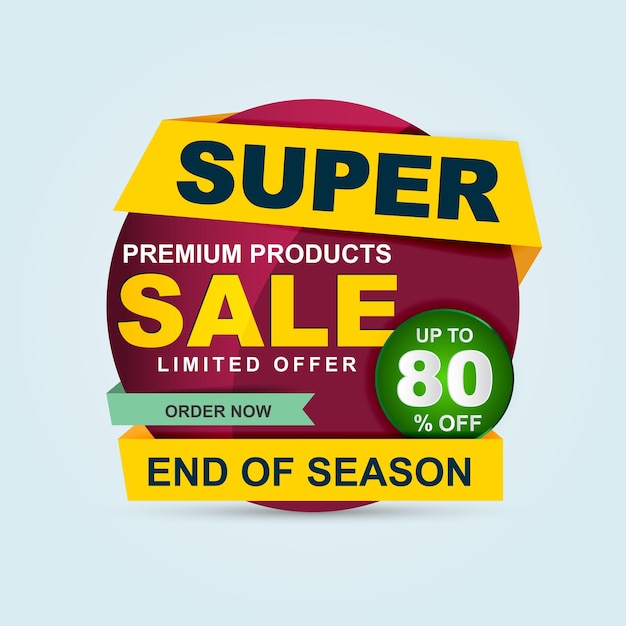 Super sale poster banner grote uitverkoop tot 80 korting verkoop banner sjabloonontwerp vectorillustratie