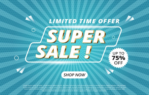 Super sale promotion banner design with editable text effect on retro background