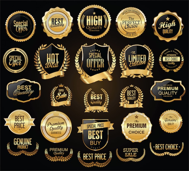 Super sale retro golden badges and labels vector collection