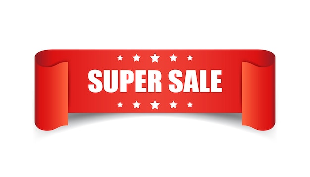 Super sale ribbon vector icon discount sticker label on white background