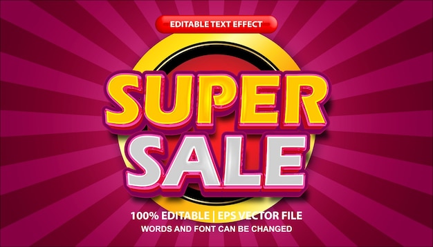 Vector super sale-tekst, bewerkbare teksteffectsjabloon, 3d-vetgedrukt lettertype geschikt voor online zakelijke promotie