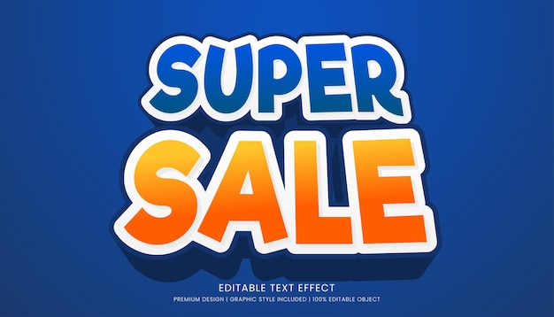 Vector super sale tekst effect sjabloon met minimalistische stijl en vet lettertype concept gebruik voor reclame