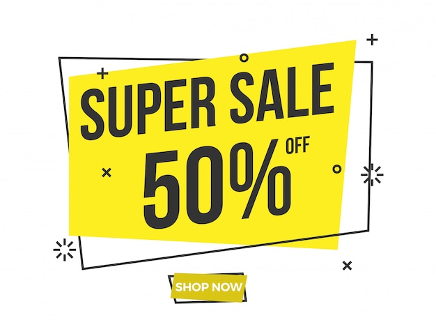 Vector super sale text on yellow banner