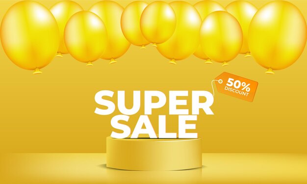 Super sale with yellow balloon vector