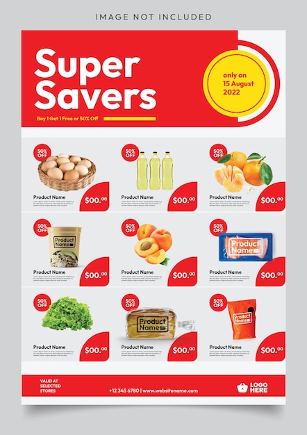 Vector super savers promotional flyer catalog template editable file