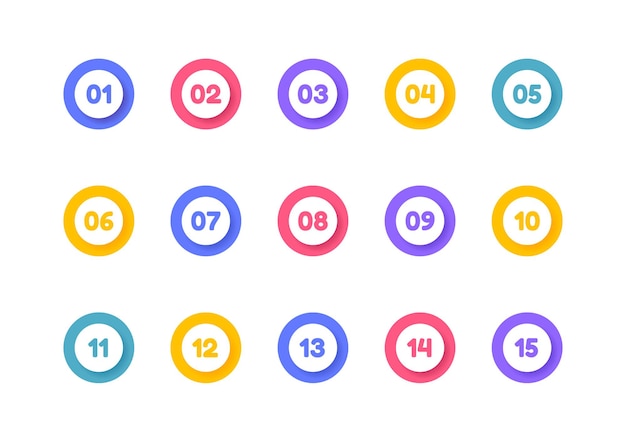 Vector super set bullet point. colorful markers with number from 1 to 15.