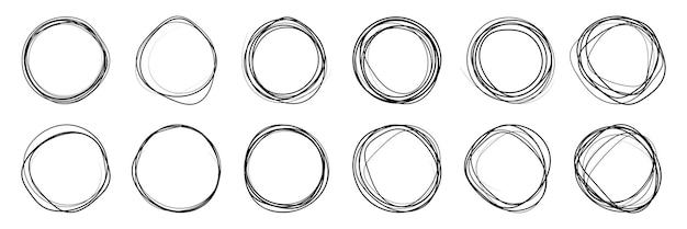 super set of circles lines sketch hand drawn doodle circles for design elements messages notes labels bubble proet vector illustration
