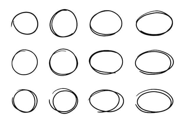 Super set of circles lines sketch hand drawn Doodle circles for design elements