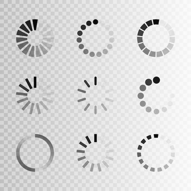 Vector super set different load icon circle website buffer loader or preloader download or upload status icon