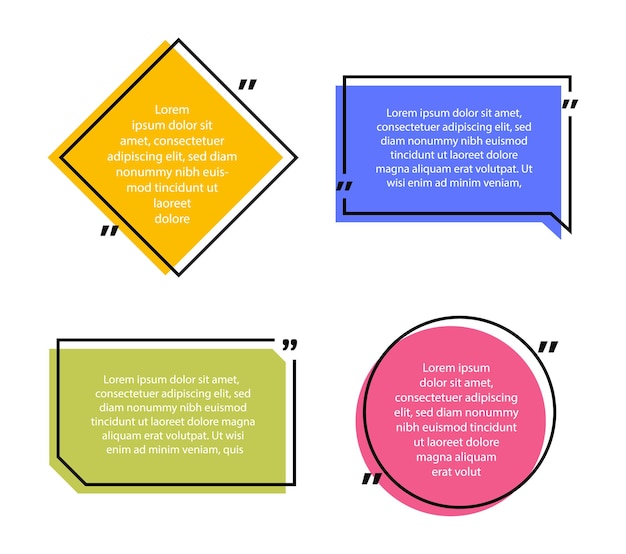 スーパー セットの異なる形状の幾何学的なテキスト メッセージ ボックス色引用ボックス吹き出しモダンなフラット スタイルのベクトル図