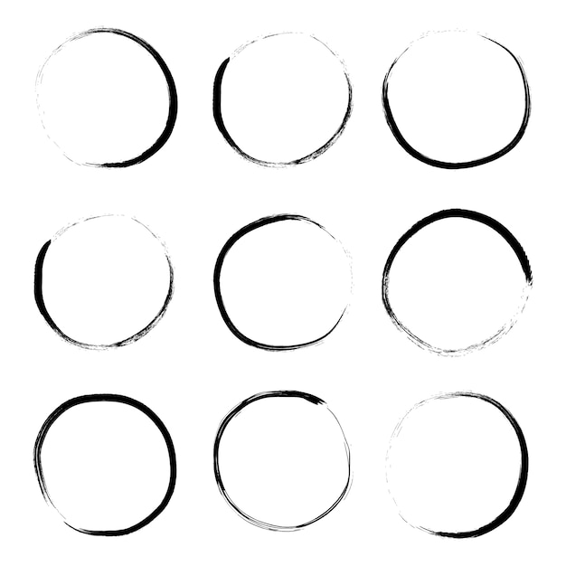 Super set of grunge hand drawn circle brush isolated on white background. 