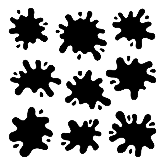 Macchie nere disegnate a mano super set isolate su sfondo bianco illustrazione vettoriale