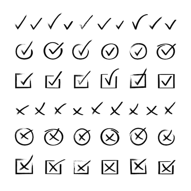 Vector super set hand drawn check mark doodle v checklist marks icon set vector illustration