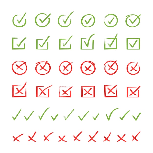 Super set hand drawn check mark. Doodle v checklist marks set.