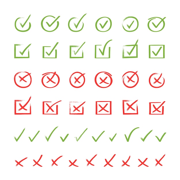 Vector super set hand drawn check mark. doodle v checklist marks set.