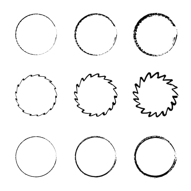 サークル ラインのスーパー セット ブラック ベクトル落書き楕円 シンプルな手描き円