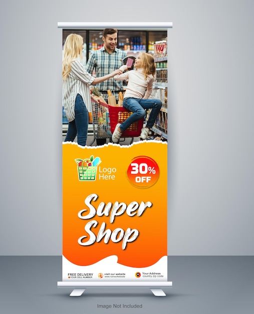 Vettore modello di progettazione del banner dello stand super shop x