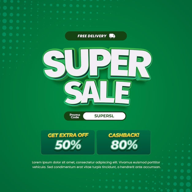 Super Shopping Day Verkoopkorting aanbiedingen Bewerkbare tekst Effect met groene gradiënt Promotie banner