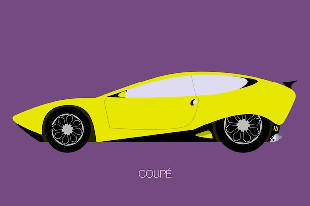 Super sport car, side view, flat design style